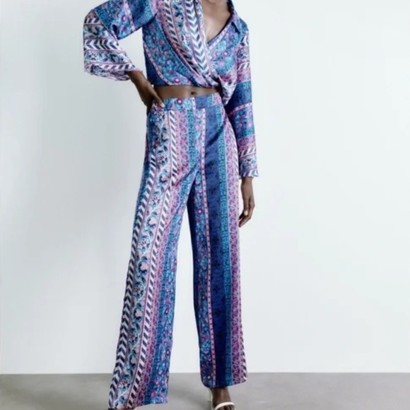 ZARA Pull On Satin-Like Palazzo Pants, Size M, NWT - Picture 1 of 7